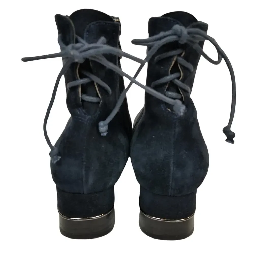Maud Frizon Women's Navy Blue Velvet Low Block Heel Ankle Boots Size 40